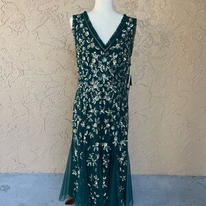 Adrianna Papell Green Embroidered Maxi Dress
